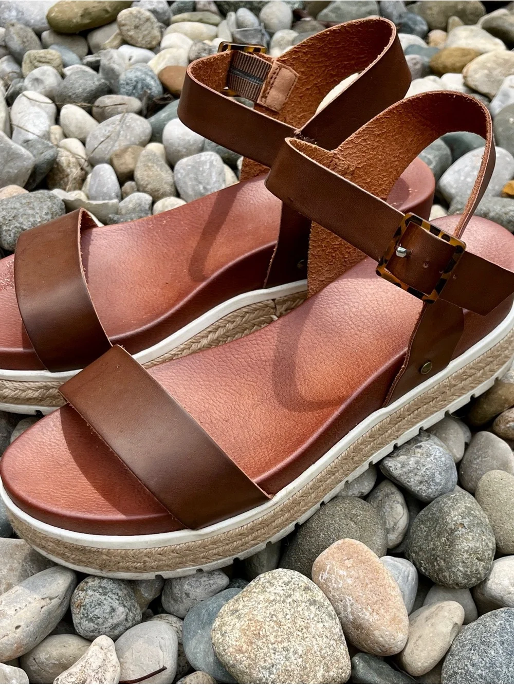 MIA Brown Leather Platform Espadrille Sandals with Ankle Strap